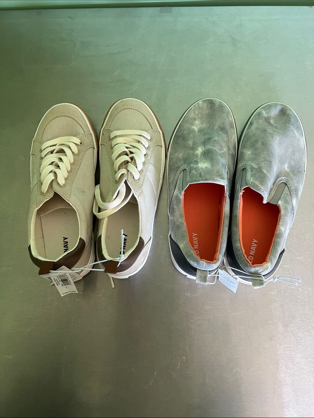 Old Navy Kids Canvas Lace-Up Sneakers and Slip-Ons Beige & Olive Size 4 NWT